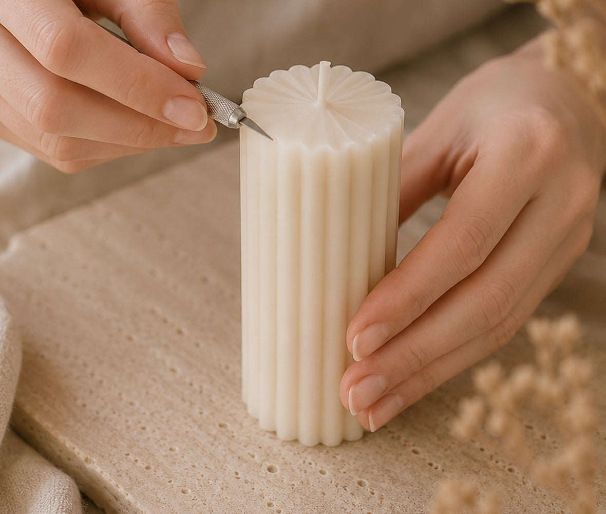 Candleline Kerze wird von Hand nachbearbeitet und fein verfeinert